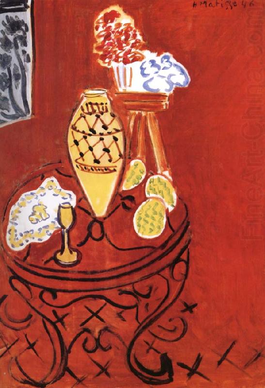 Still life in front of a red background, Henri Matisse